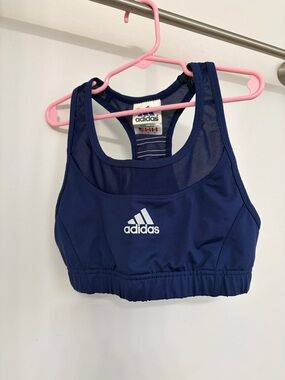 adidas vintage Navy Racerback Mesh Sports Bra with White Logo